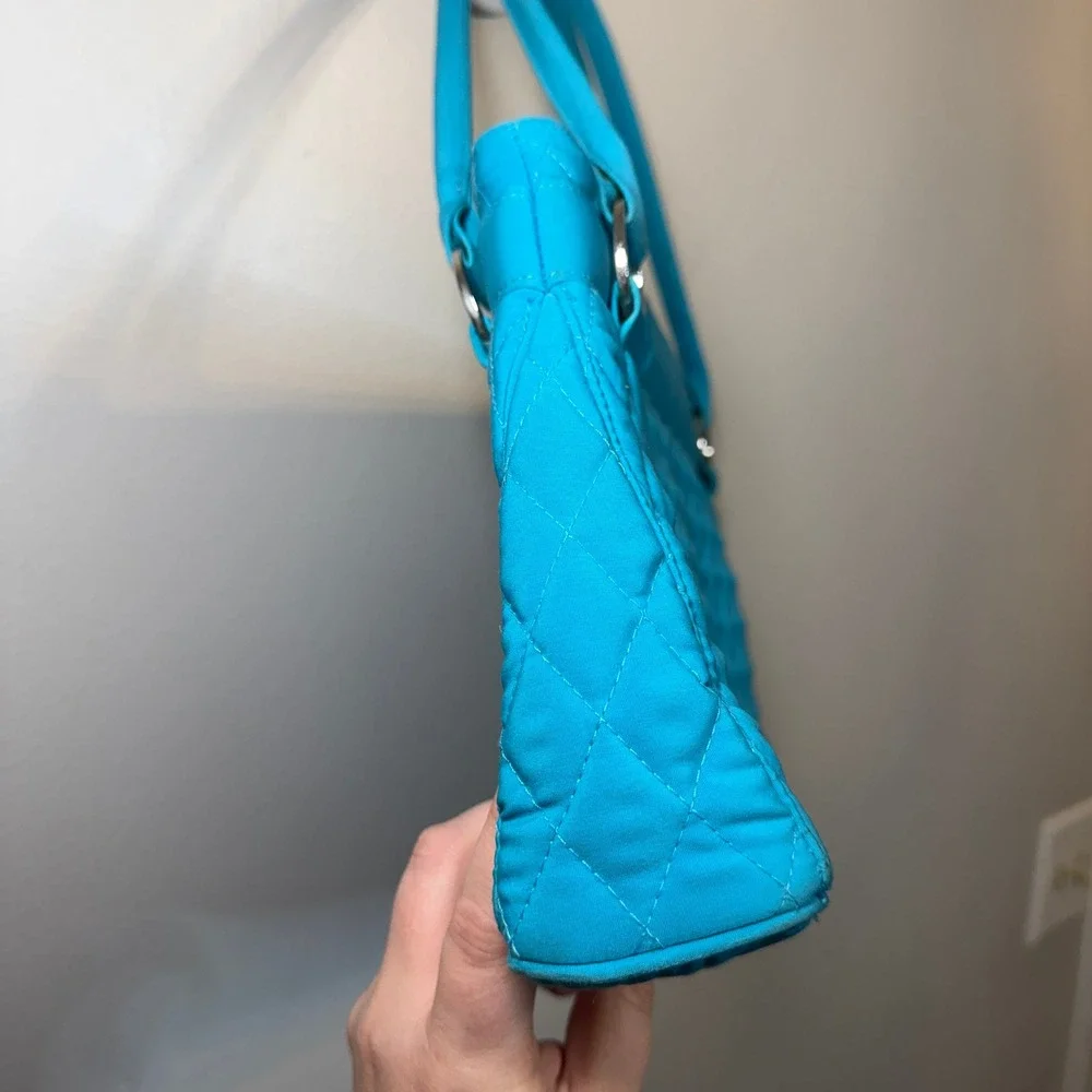 Vera Bradley Turquoise Blue Microfiber Quilted Shoulder Bag Purse